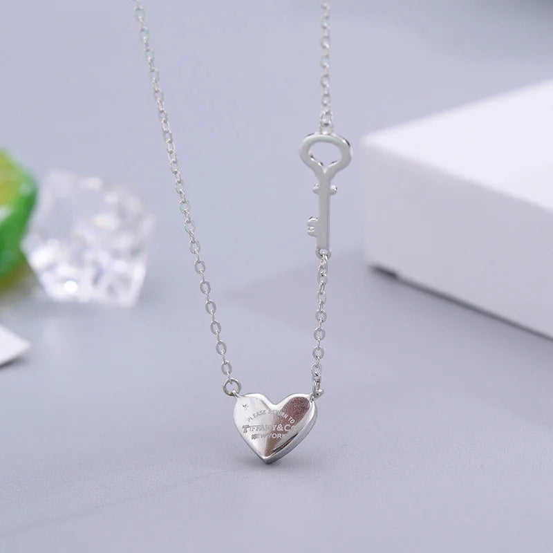 925 Silver Heart Pendant Chain For Women Wedding Jewelry Gift