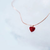 Red Heart Pendant Necklace CZ Women 925 Silver Chain Wedding Jewelry