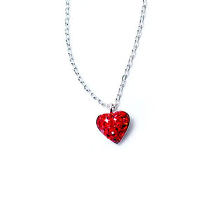 Red Heart Pendant Necklace CZ Women 925 Silver Chain Wedding Jewelry