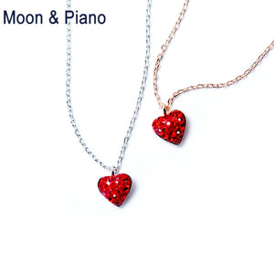 Red Heart Pendant Necklace CZ Women 925 Silver Chain Wedding Jewelry