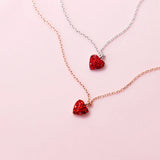 Red Heart Pendant Necklace CZ Women 925 Silver Chain Wedding Jewelry