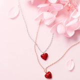 Red Heart Pendant Necklace CZ Women 925 Silver Chain Wedding Jewelry
