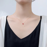 Red Heart Pendant Necklace CZ Women 925 Silver Chain Wedding Jewelry