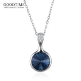 Classic Crystal Round Pendant Necklace 925 Silver Jewelry