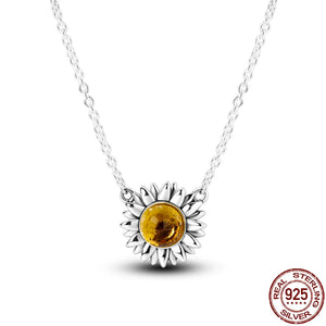 Sunflower Crystal Pendant Necklace Silver 925 Women Anniversary Wedding