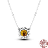 Sunflower Crystal Pendant Necklace Silver 925 Women Anniversary Wedding