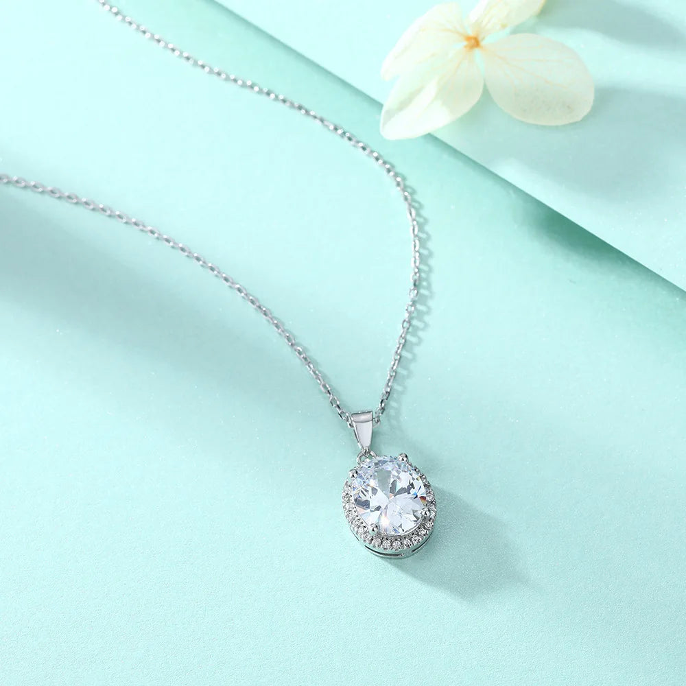Sterling Silver Oval Colored Treasure Pendant with Birthstone for Women