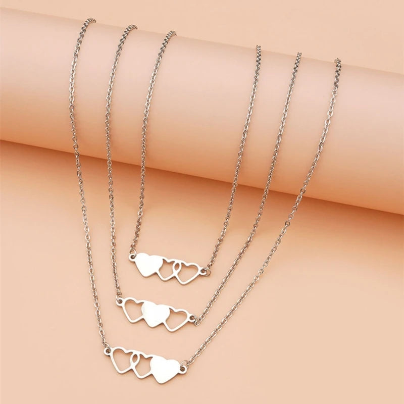 3 BFF Heart Pendant Necklaces Long Distance Friendship