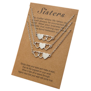 3 BFF Heart Pendant Necklaces Long Distance Friendship