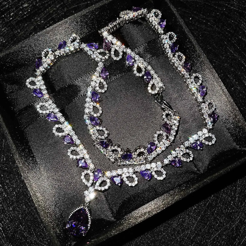 Silver Purple Zircon Necklace Tears of the Sea Banquet Long Necklaces