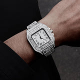 Hip Hop Cuban Chain Set Silver Iced Out Rhinestone Men Jewelry