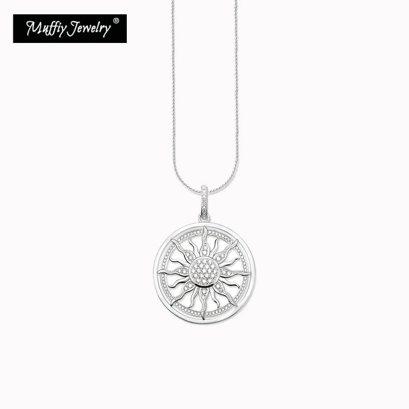 Sun Pendant Necklace 925 Sterling Silver High Zircon Stones Chain