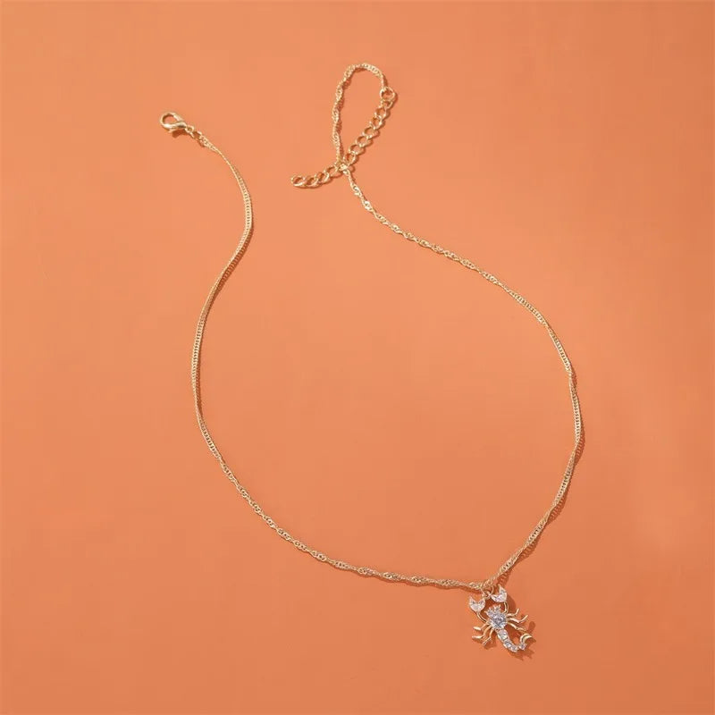 Scorpion Necklace Women Chain Zircon Pendant Jewelry Silver Gothic