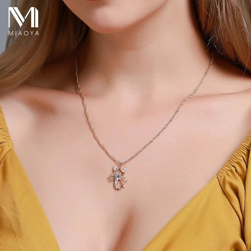 Scorpion Necklace Women Chain Zircon Pendant Jewelry Silver Gothic