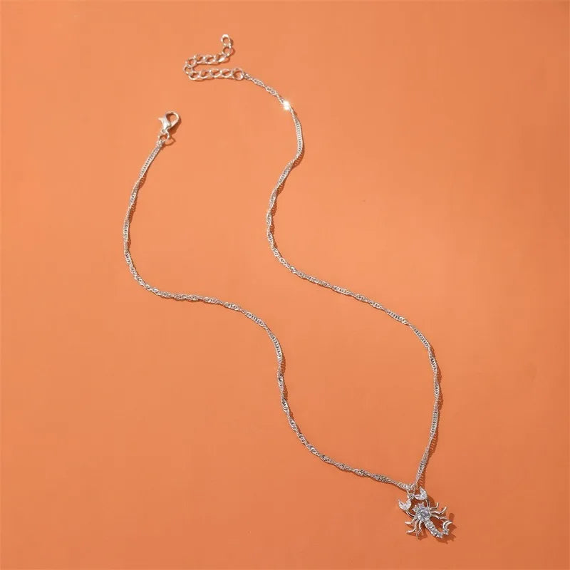 Scorpion Necklace Women Chain Zircon Pendant Jewelry Silver Gothic
