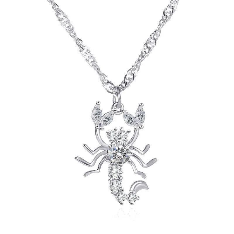 Scorpion Necklace Women Chain Zircon Pendant Jewelry Silver Gothic