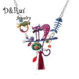 Enamel Metal Cat Bird Fish Necklaces & Pendants Choker Wedding Jewelry