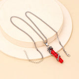 Punk National Style Red Crystal Dragon Totem Pendant Necklace