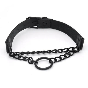 European American Dark Punk Leather Ring Necklace Chain Clavicle Chain
