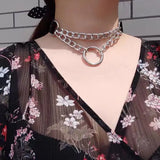 European American Dark Punk Leather Ring Necklace Chain Clavicle Chain