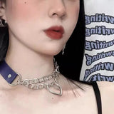 European American Dark Punk Leather Ring Necklace Chain Clavicle Chain