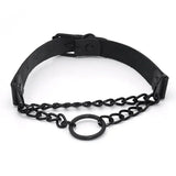 European American Dark Punk Leather Ring Necklace Chain Clavicle Chain