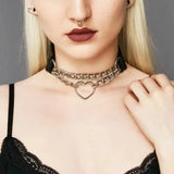 European American Dark Punk Leather Ring Necklace Chain Clavicle Chain