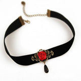 Retro Red Rose Flower Pearl Short Necklace