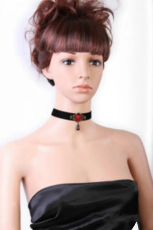 Retro Red Rose Flower Pearl Short Necklace