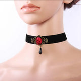 Retro Red Rose Flower Pearl Short Necklace