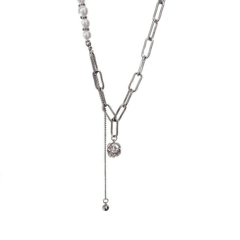 Artificial Pearls Chain Necklaces Female Silver Couples Long Ball Pendant
