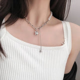 Artificial Pearls Chain Necklaces Female Silver Couples Long Ball Pendant
