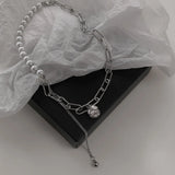 Artificial Pearls Chain Necklaces Female Silver Couples Long Ball Pendant