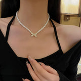 Bowknot Pendant Pearl Chain Necklace for Women, All Match Clavicle Chain