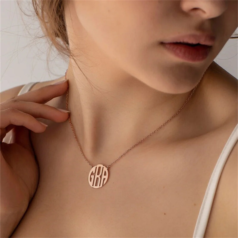 Personalized Name Initials Pendant Choker Necklace Stainless Steel