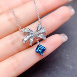 Bow Pendant Zircon Necklace 925 Stamp Jewelry Chain
