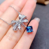 Bow Pendant Zircon Necklace 925 Stamp Jewelry Chain