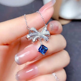 Bow Pendant Zircon Necklace 925 Stamp Jewelry Chain