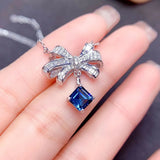 Bow Pendant Zircon Necklace 925 Stamp Jewelry Chain