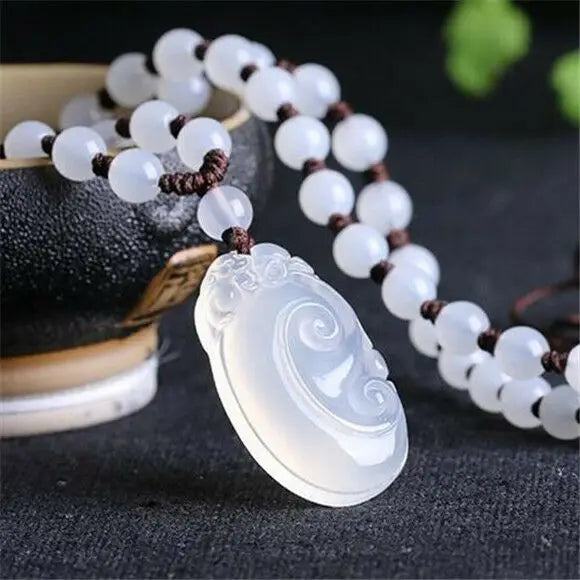 Jade Necklace Statue Carving Pendant Bead Chain Fine Amulet Jewelry