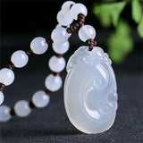Jade Necklace Statue Carving Pendant Bead Chain Fine Amulet Jewelry