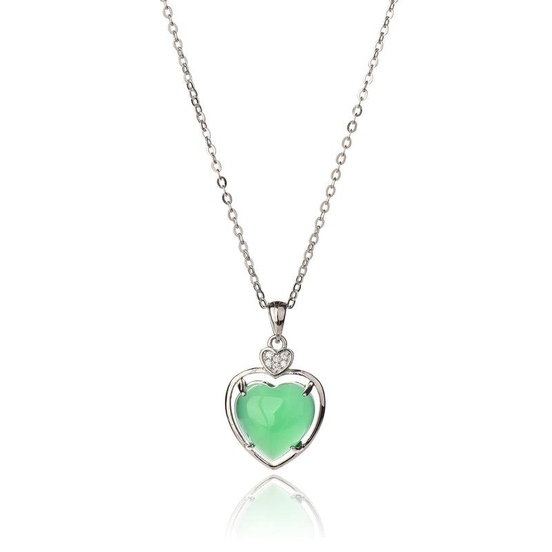 925 Silver Malay Jade Heart Pendant Necklace Gift