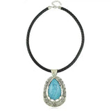Women's Leather Rope Geometric Pendant Short Necklace Jewelry