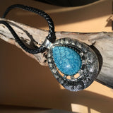 Women's Leather Rope Geometric Pendant Short Necklace Jewelry