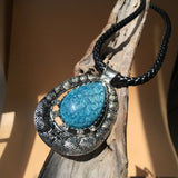 Women's Leather Rope Geometric Pendant Short Necklace Jewelry