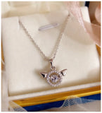 Angel Wings Beating Heart CZ Necklace Women