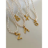 Women's Necklace Bamboo Letter Rice Bead Natural Pearl Choker Gift