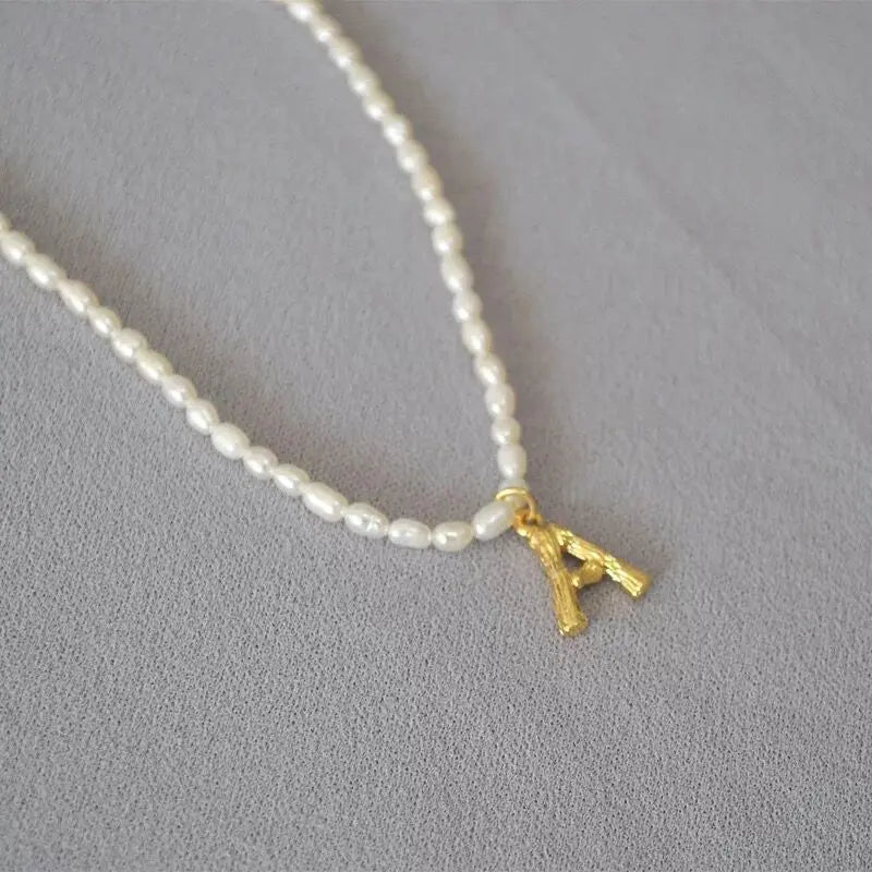 Women's Necklace Bamboo Letter Rice Bead Natural Pearl Choker Gift