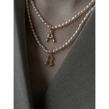 Women's Necklace Bamboo Letter Rice Bead Natural Pearl Choker Gift