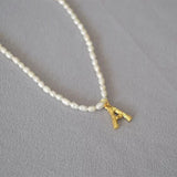 Women's Necklace Bamboo Letter Rice Bead Natural Pearl Choker Gift
